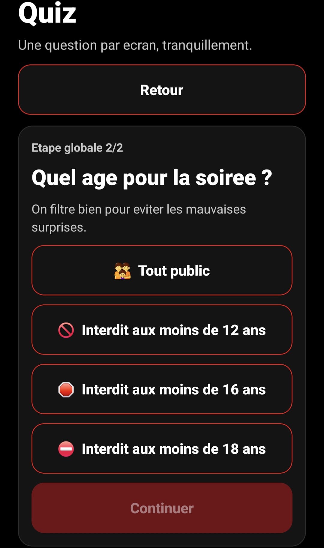 Ecran de selection OMQ